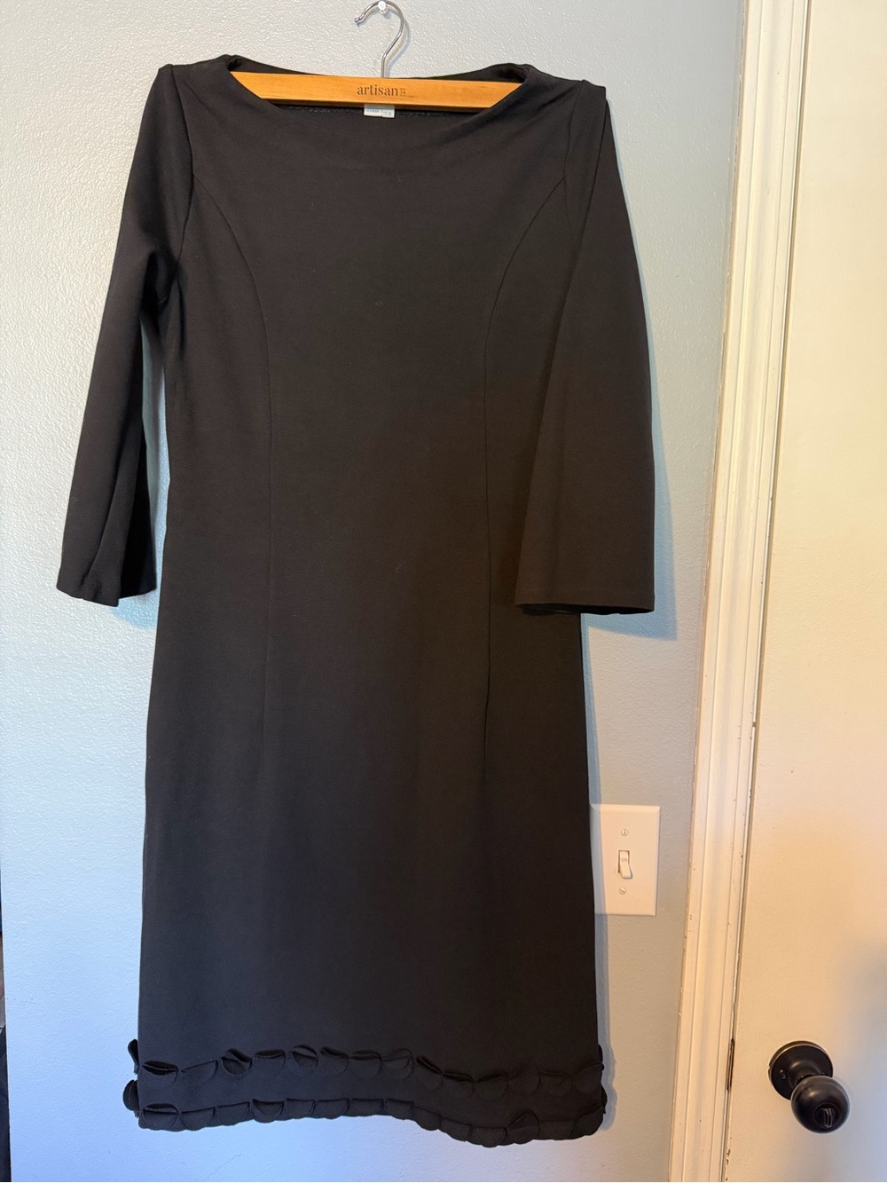 Boden Black Long-Sleeve Boatneck Dress with Hem Detail